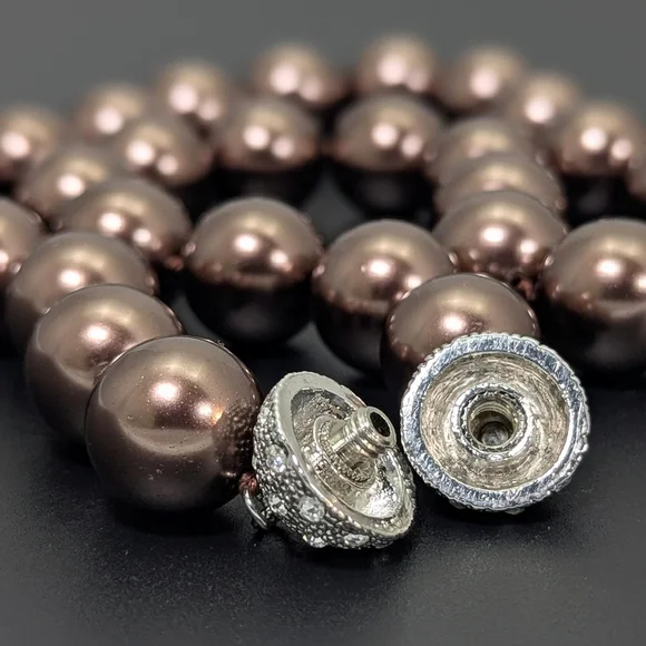 Patty Tobin 14mm Brandy Chocolate Shell Pearl Necklace Estate 130g • 925 Silver - Picture 5 of 11